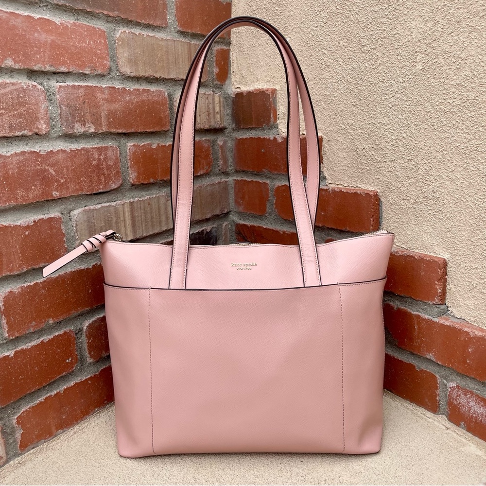 Kate Spade ♠️ Willow Page Crosshatch Leather Tote in 🌸Rosy Cheeks